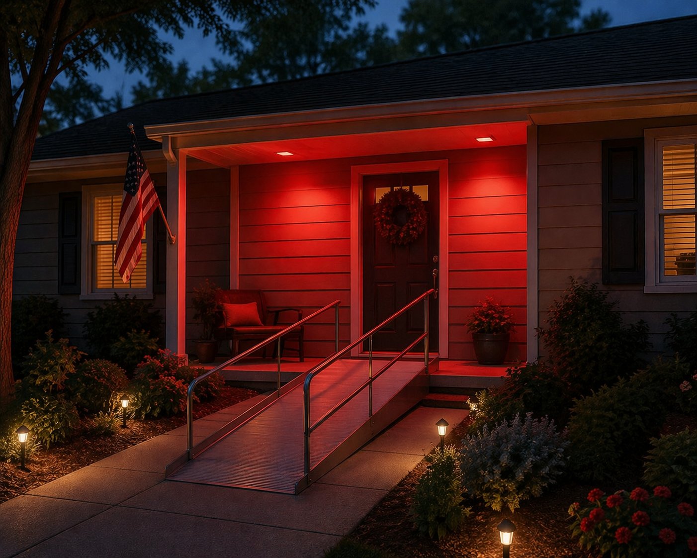 Veteran home with red emergency lights activated
